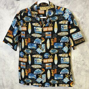E&K Hawaii Button Up Shirt Mens Medium Black Short Sleeve Hawaiian Vintage